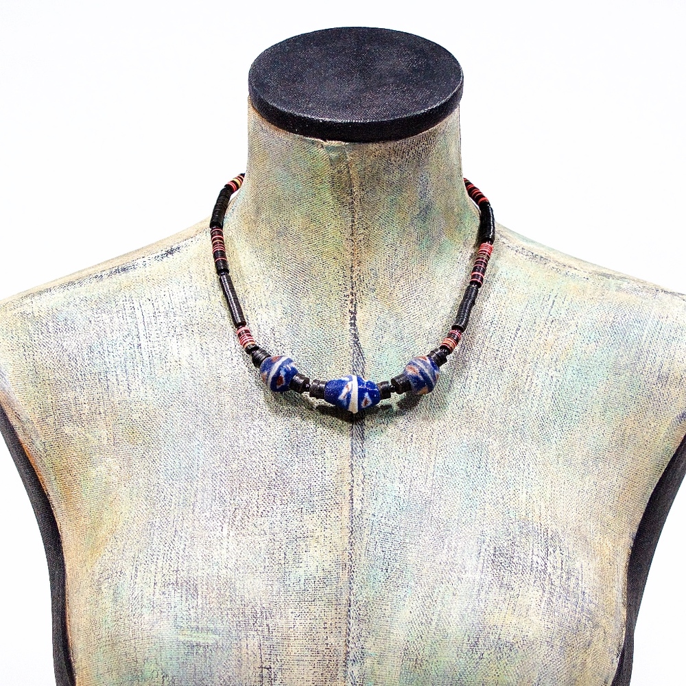 VTG 70's African Trade Bead Tribal Ethnic Necklace